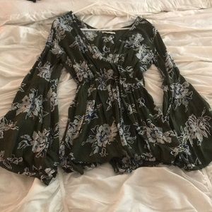 Bell sleeved floral green romper